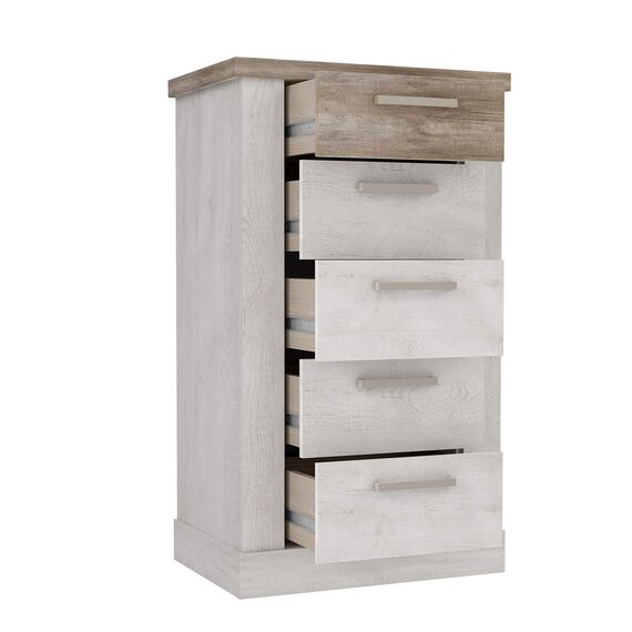 FORTE DURO Kommode mit 5 Schubladen, Holzwerkstoff, Pnie Weiß /Antikeiche, 62 x 106,3 x 41,3 cm