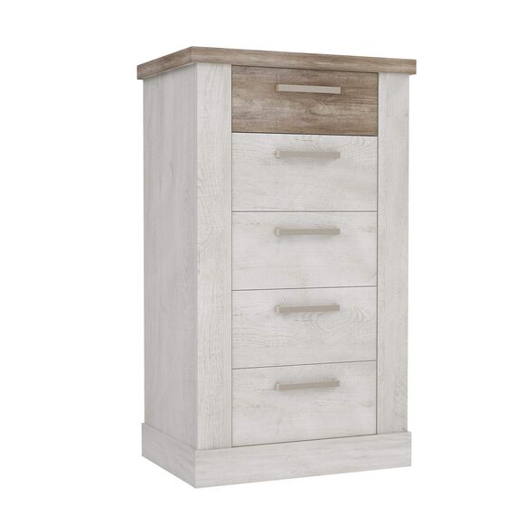 FORTE DURO Kommode mit 5 Schubladen, Holzwerkstoff, Pnie Weiß /Antikeiche, 62 x 106,3 x 41,3 cm