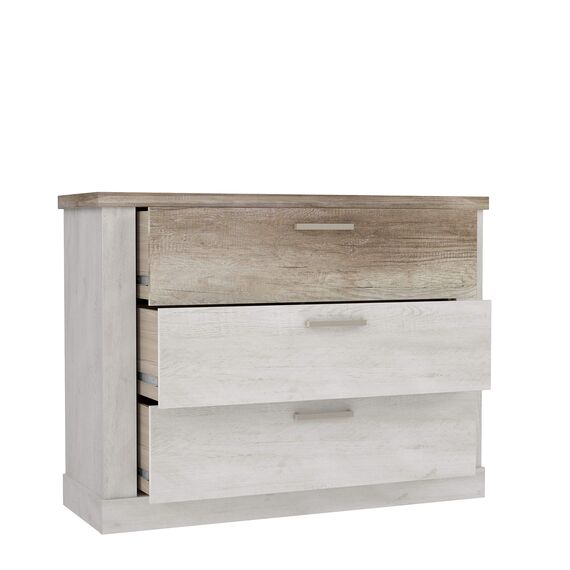 FORTE DURO Kommode mit 3 Schubladen, Holzwerkstoff, Pnie Weiß /Antikeiche, 119,6 x 90,3 x 41,3 cm