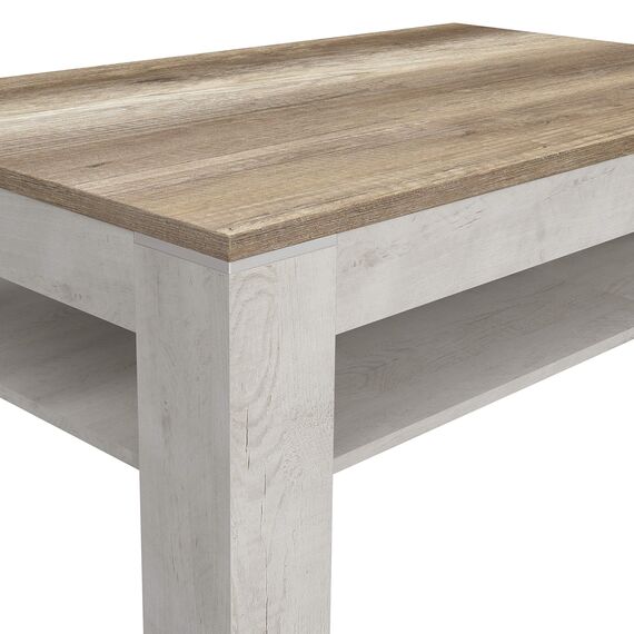 FORTE DURO Couchtisch mit Ablage, Holzwerkstoff, Pinie Weiß/ Antik Eiche, 120 x 75 x 43 cm