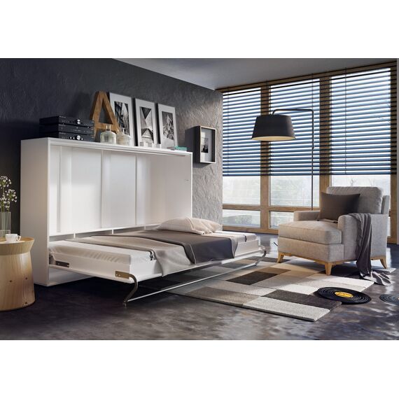 Schrankbett Concept PRO Horizontal, Wandklappbett, Bettschrank, Wandbett, Schrank mit integriertem Klappbett, Funktionsbett (90 x 200 cm, Weiß/Weiß Hochglanz, Horizontal)