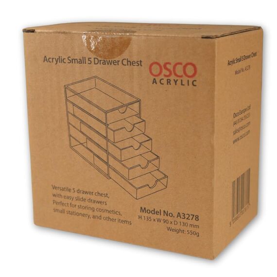 Osco A3278 Hohes Magazin mit 5 Schubladen aus klarem Acryl, durchsichtig, 5 drawer