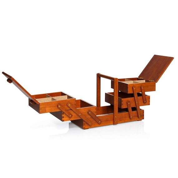 Prym 612551 Nähkasten aus dunklem Holz, L – Hochwertige Holzbox mit Ziehharmonika-System, ideal zur Aufbewahrung von Nähzubehör, Garnrollen, Nadeln & Zubehör