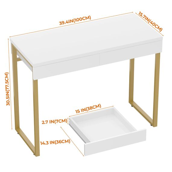 GreenForest Schminktisch mit Schubladen, weiß und gold, für Schlafzimmer