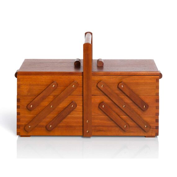 Prym 612551 Nähkasten aus dunklem Holz, L – Hochwertige Holzbox mit Ziehharmonika-System, ideal zur Aufbewahrung von Nähzubehör, Garnrollen, Nadeln & Zubehör