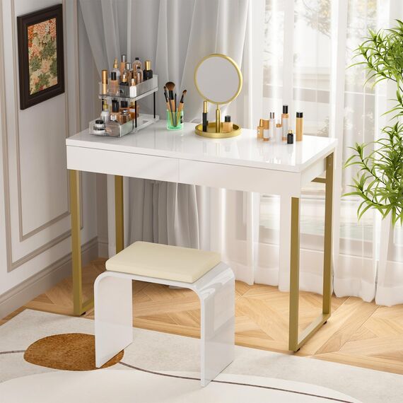GreenForest Schminktisch mit Schubladen, weiß und gold, für Schlafzimmer