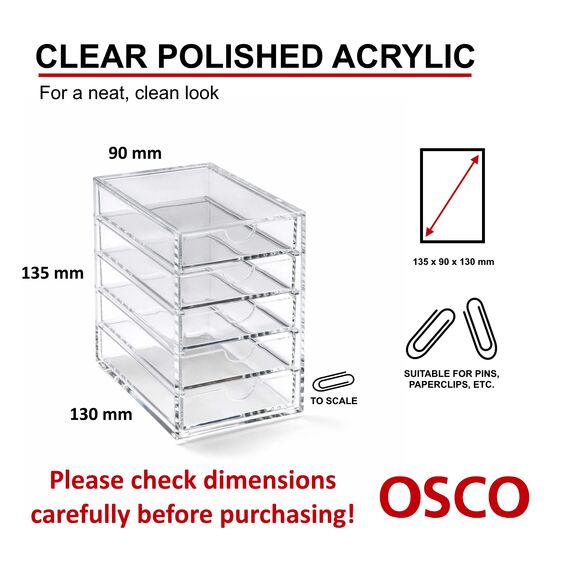 Osco A3278 Hohes Magazin mit 5 Schubladen aus klarem Acryl, durchsichtig, 5 drawer