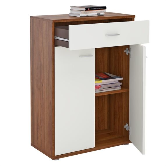 CARO-Möbel Kommode Sideboard Schrank Tommy in nussbaum/weiß, Anrichte Highboard mit Schublade und 2 Türen