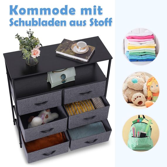LYNCOHOME Kommode mit Schubladen aus Stoff, Sideboard Flur Schrank mit 6 Stoffschubladen und Fächern, Schubladenschrank Ordnungsmöbel für Küche Büro Bedroom