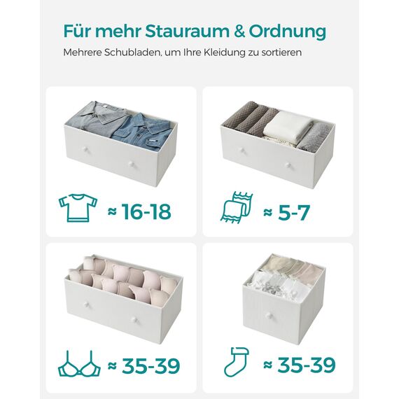 SONGMICS Kommode, Aufbewahrungsschrank, 5 Stoffschubladen, für Flur, Wohnzimmer, weiß-eichenfarben LTS514W57