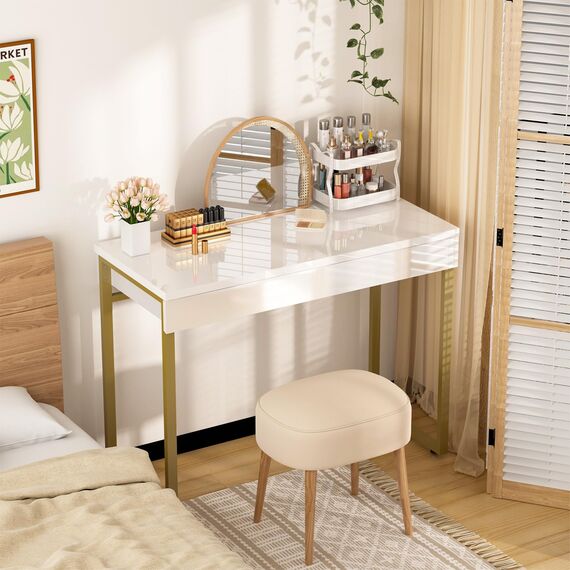GreenForest Schminktisch mit Schubladen, weiß und gold, für Schlafzimmer