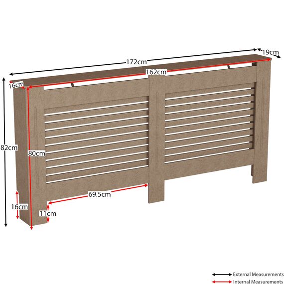 Vida Designs Milton Heizkörperabdeckung Unfinished - Extra Groß - Modernes horizontales Lamellendesign für Wärmeverteilung - H82xW172xD19cm - Unlackiertes MDF-Möbel Ideal für Wohnzimmer und Flur