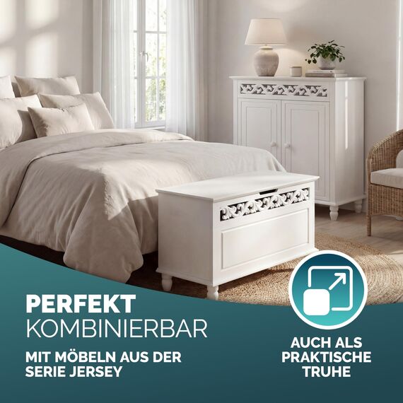 Casaria® Kommode Weiß Wohnzimmer Flur Holz Sideboard 2 Türen Landhaus Stil Schlafzimmer Kommodenschrank herausnehmbarer Boden Schmal 76x65x35cm Klein