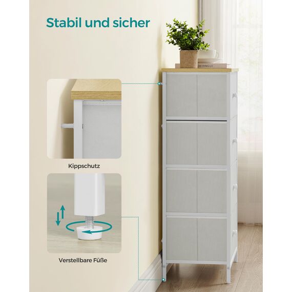 SONGMICS Kommode, Aufbewahrungsschrank, 5 Stoffschubladen, für Flur, Wohnzimmer, weiß-eichenfarben LTS514W57