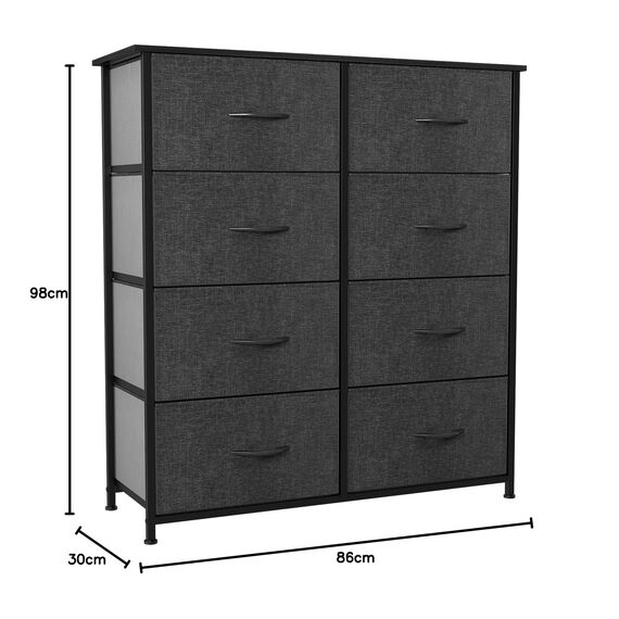 YITAHOME kommode mit Schubladen, Schrank mit 8 Schubladen aus Stoff, Aufbewahrungskommode Industrial Stil für Schlafzimmer, Wohnzimmer,Flur, Schwarz Aufbewahrungsschrank
