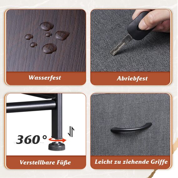 WLIVE Kommode mit 4 Schubladen aus Stoff, Kommodenschrank für Schlafzimmer, Kommode Wohnzimmer, mit Stabiler Stahlrahmen, Holzplatte, Dunkelgrau