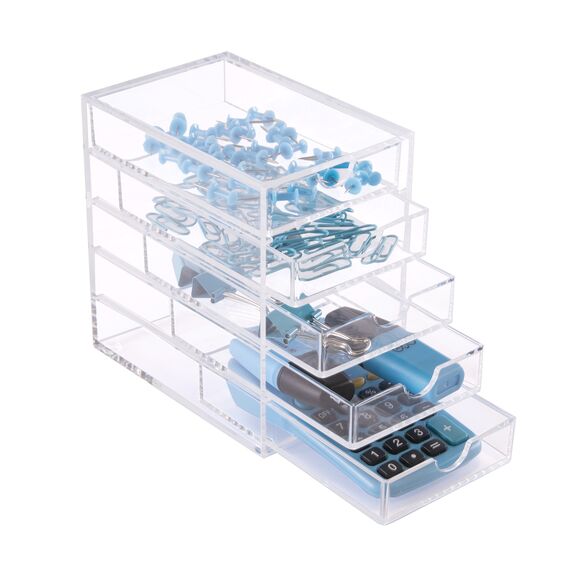 Osco A3278 Hohes Magazin mit 5 Schubladen aus klarem Acryl, durchsichtig, 5 drawer