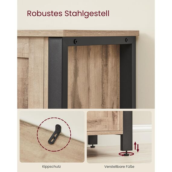 VASAGLE Sideboard, Küchenschrank, Aufbewahrungsschrank, mit 3 Türen, für Wohnzimmer, Küche, Esszimmer, 33 x 110 x 75 cm, Landhausstil, eichenbraun-schwarz LSC096B50