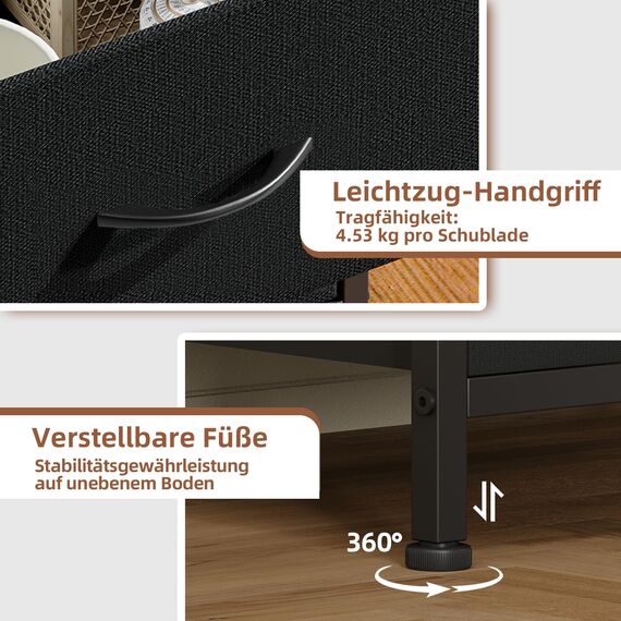 Somdot Kommode mit Schubladen, Kommode Schlafzimmer Wohnzimmer Flur, Komodenschrank Schubladenschrank Aufbewahrungsschrank Stoffkommode, 4 Stoffschubladen, Schwarz, 30T x 42B x 93H cm