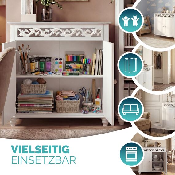 Casaria® Kommode Weiß Wohnzimmer Flur Holz Sideboard 2 Türen Landhaus Stil Schlafzimmer Kommodenschrank herausnehmbarer Boden Schmal 76x65x35cm Klein