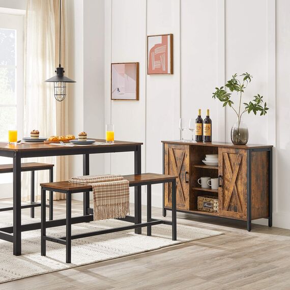 VASAGLE Sideboard, Küchenschrank, offene Regalfächer, Beistellschrank mit Türen, 100 x 35 x 70 cm, Industrie-Design, vintagebraun-schwarz LSC098B01