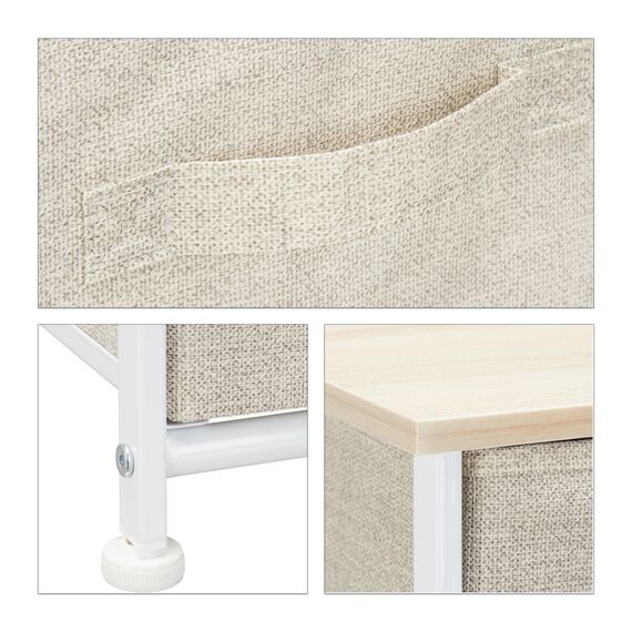 Relaxdays Regalsystem, 4 Stoff-Schubladen, universale Schubladenbox, Metall und Holz, HxBxT: 95 x 45 x 30 cm, beige, Design B