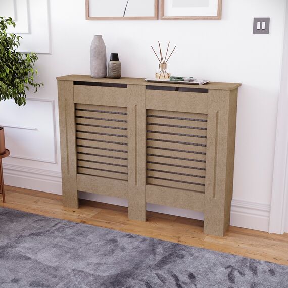 Vida Designs Milton Heizkörperabdeckung Unfinished - Mittel - Modernes horizontales Lamellendesign für optimale Wärmeverteilung - H82xW111xD19cm - Unlackiertes MDF-Möbel Ideal für Wohnzimmer und Flur