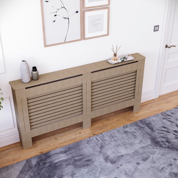 Vida Designs Milton Heizkörperabdeckung Unfinished - Extra Groß - Modernes horizontales Lamellendesign für Wärmeverteilung - H82xW172xD19cm - Unlackiertes MDF-Möbel Ideal für Wohnzimmer und Flur