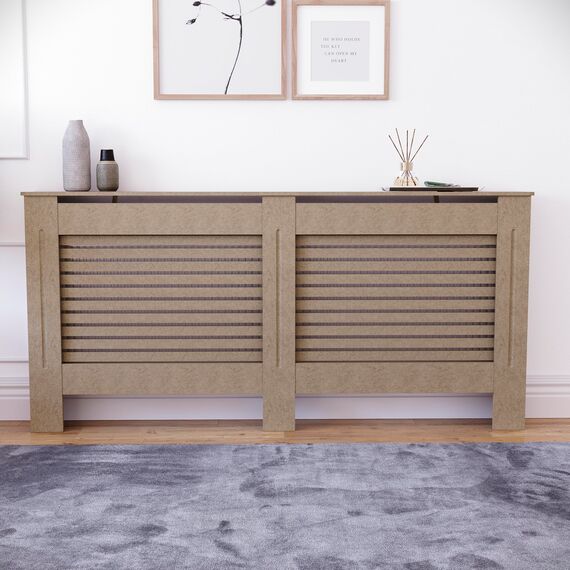 Vida Designs Milton Heizkörperabdeckung Unfinished - Extra Groß - Modernes horizontales Lamellendesign für Wärmeverteilung - H82xW172xD19cm - Unlackiertes MDF-Möbel Ideal für Wohnzimmer und Flur