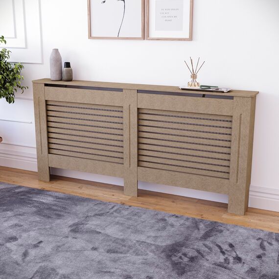Vida Designs Milton Heizkörperabdeckung Unfinished - Extra Groß - Modernes horizontales Lamellendesign für Wärmeverteilung - H82xW172xD19cm - Unlackiertes MDF-Möbel Ideal für Wohnzimmer und Flur