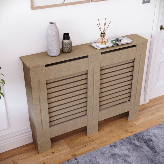 Vida Designs Milton Heizkörperabdeckung Unfinished - Mittel - Modernes horizontales Lamellendesign für optimale Wärmeverteilung - H82xW111xD19cm - Unlackiertes MDF-Möbel Ideal für Wohnzimmer und Flur