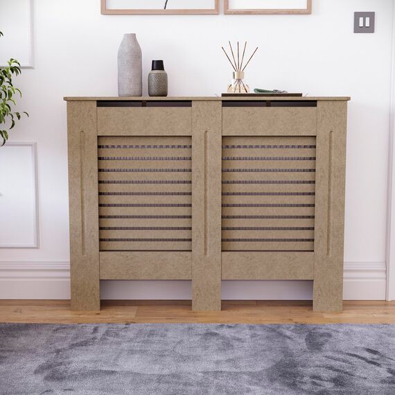 Vida Designs Milton Heizkörperabdeckung Unfinished - Mittel - Modernes horizontales Lamellendesign für optimale Wärmeverteilung - H82xW111xD19cm - Unlackiertes MDF-Möbel Ideal für Wohnzimmer und Flur
