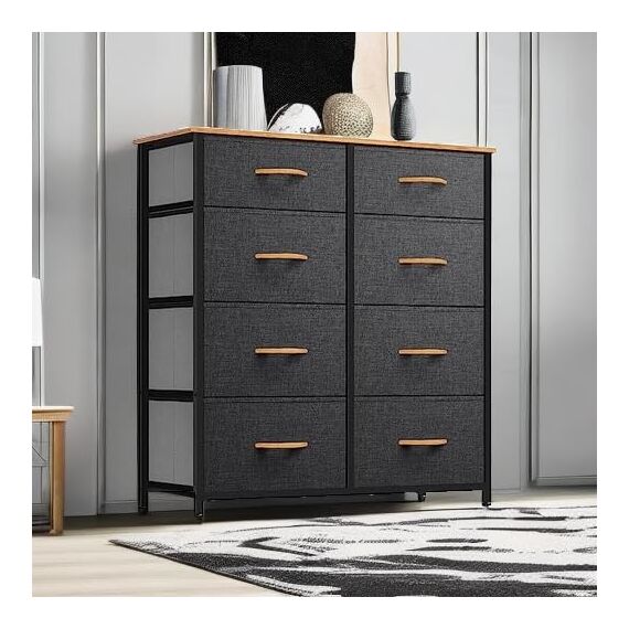 YITAHOME Kommode mit 8 Schubladen, Schrank mit Schubladen aus Stoff, Aufbewahrungskommode Industrial Stil für Schlafzimmer, Wohnzimmer, Kinderzimmer, Aufbewahrungsschrank (Dunkelgrau)