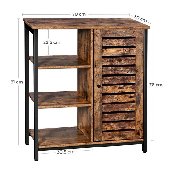 VASAGLE Aufbewahrungsmöbel, Sideboard, Schrank, 3 Regale und 1 Fach mit Tür, Stahlrahmen, Küche, Wohnzimmer, Büro, Industriestil, rustikales Braun und Schwarz LSC74BX