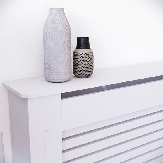 Vida Designs Milton Heizkörperabdeckung Weiß - Extra Groß - Modernes horizontales Lamellendesign für optimale Wärmeverteilung - H82xW172xD19cm - Lackiertes MDF-Möbel Ideal für Wohnzimmer und Flur