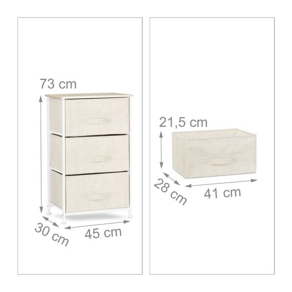 Relaxdays Regalsystem, 3 Stoff-Schubladen, universale Schubladenbox, Metall und Holz, HxBxT: 73 x 45 x 30 cm, beige, Design A