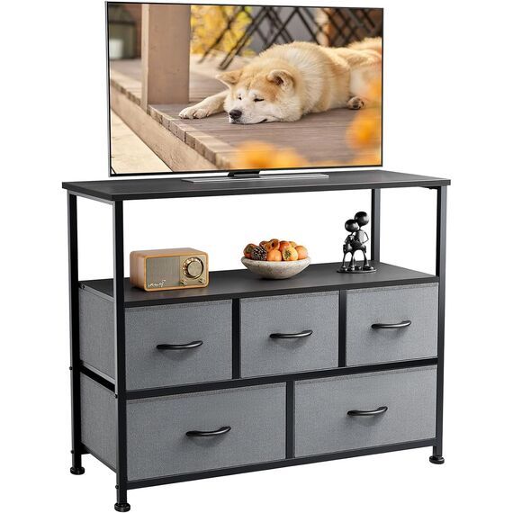 DUMOS Kommode mit Schubladen - kommoden & Sideboards für Schlafzimmer Geeignet, Komodenschrank mit 5 Schubladen, TV-Schrank mit Stabilem Stahlrahmen, Ideal für Schlafzimmer, Wohnzimmer (Grau)