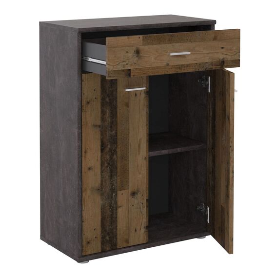 CARO-Möbel Kommode Tommy Sideboard Schrank in dunkler Betonoptik/Old Style mit Schublade und 2 Türen
