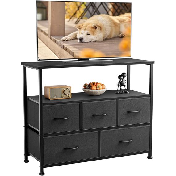 DUMOS Kommode mit Schubladen - kommoden & Sideboards für Schlafzimmer Geeignet, Komodenschrank mit 5 Schubladen, TV-Schrank mit Stabilem Stahlrahmen, Ideal für Schlafzimmer, Wohnzimmer (Schwarz)