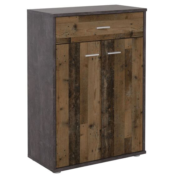 CARO-Möbel Kommode Tommy Sideboard Schrank in dunkler Betonoptik/Old Style mit Schublade und 2 Türen