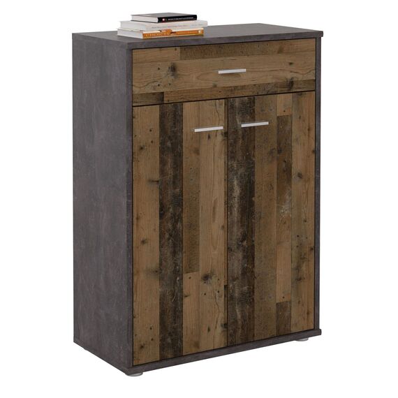 CARO-Möbel Kommode Tommy Sideboard Schrank in dunkler Betonoptik/Old Style mit Schublade und 2 Türen