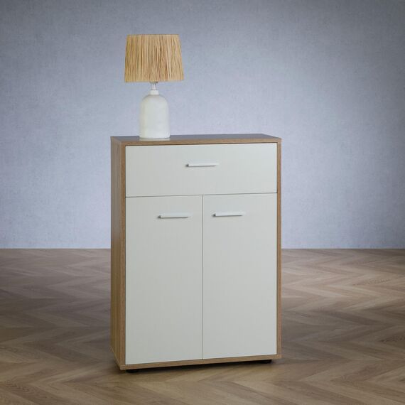 CARO-Möbel Kommode Sideboard Schrank Tommy in Sonoma Eiche/weiß, Anrichte Highboard mit Schublade und 2 Türen