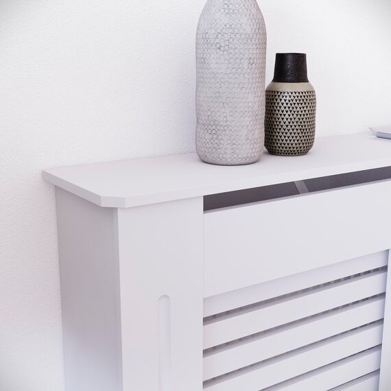Vida Designs Milton Heizkörperabdeckung Weiß - Mittel - Modernes horizontales Lamellendesign für optimale Wärmeverteilung - H82xW111xD19cm - Lackiertes MDF-Möbel Ideal für Wohnzimmer und Flur