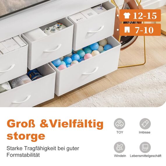 DUMOS Antonia Kommode für Schlafzimmer mit 5 Stoffschubladen, kleine Kommode Organizer Einheiten für Kleidung, Schrank, Kinderzimmer, Aufbewahrungsturm mit Schrank, Metallrahmen, Holzplatte, leichte