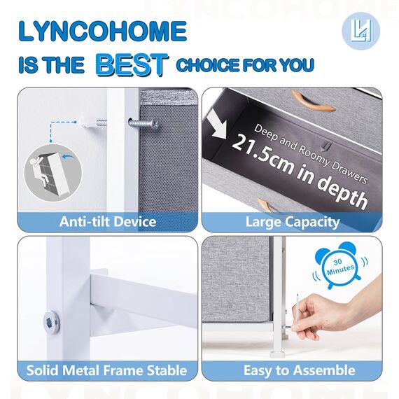 LYNCOHOME Kommode für Schlafzimmer, 9 Schubladen, Kommode mit tiefen und großen Schubladen, Stoffschubladen, einfach zu montieren, für Schlafzimmer, Kinderzimmer, Wohnzimmer, Schrank