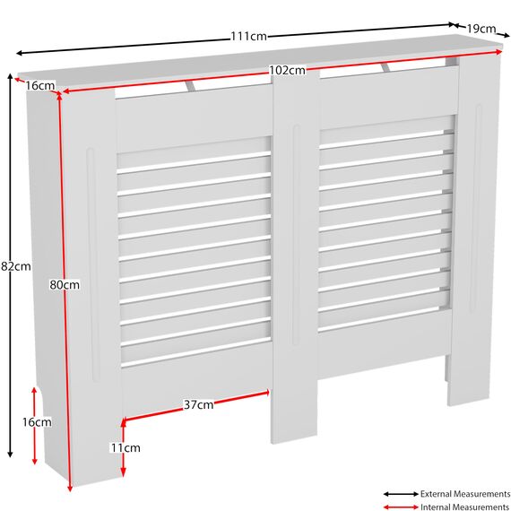 Vida Designs Milton Heizkörperabdeckung Weiß - Mittel - Modernes horizontales Lamellendesign für optimale Wärmeverteilung - H82xW111xD19cm - Lackiertes MDF-Möbel Ideal für Wohnzimmer und Flur