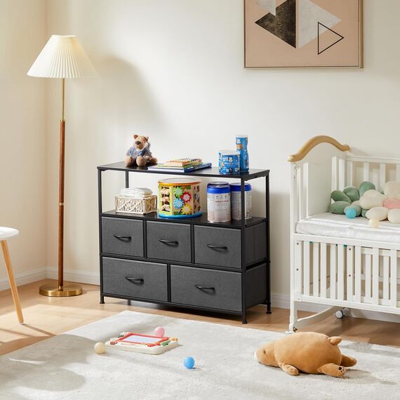 DUMOS Kommode mit Schubladen - kommoden & Sideboards für Schlafzimmer Geeignet, Komodenschrank mit 5 Schubladen, TV-Schrank mit Stabilem Stahlrahmen, Ideal für Schlafzimmer, Wohnzimmer (Grau)