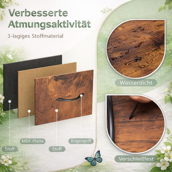 DUMOS Kommode mit Schubladen - Kommoden & Sideboards für Schlafzimmer Geeignet, Komodenschrank mit 9 Schubladen, Stoffkommode mit Stabilem Stahlrahmen, Ideal für Schlafzimmer, Wohnzimmer(Vintagebraun)