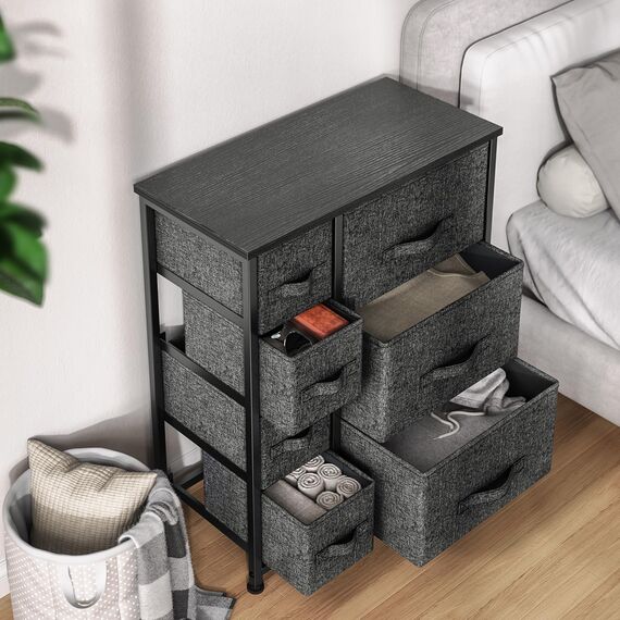 Pipishell Kommode aus Stoff mit 7 Schubladen, großer Stauraum, Aufbewahrungseinheit mit Holzplatte und Griff, leicht zu ziehen, für Schränke, Wohnzimmer, Kinderzimmer, Flur