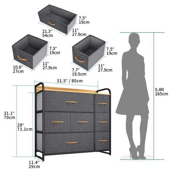 YITAHOME kommode mit Schubladen, Schrank mit 7 Schubladen aus Stoff für Schlafzimmer, Wohnzimmer, Flur, Dunkelgrau